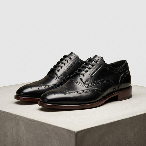 Black Leather Gennargentu Wingtip Brogue Oxford
