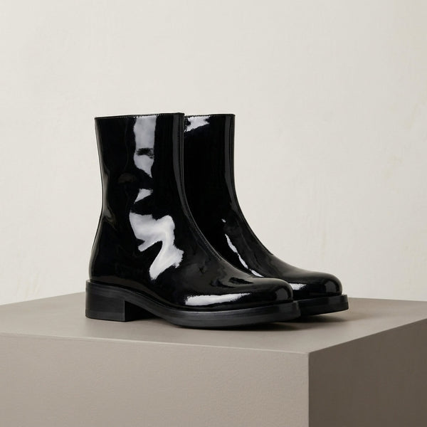 Height Increasing Black Patent Leather Talamone Suede Ankle Boot - 3 Inch Hidden Heel