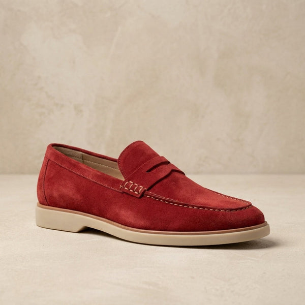 Height Increasing Red Suede Locri Summer Penny Loafer - 3 Inch Hidden Heel