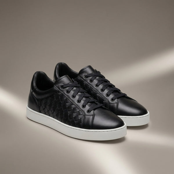 Black Leather Gravina Woven Sneaker