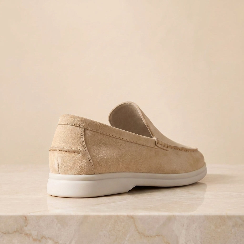 Height Increasing Cream Suede Vieste Plain Moccasin Loafer - 3 Inch Hidden Heel