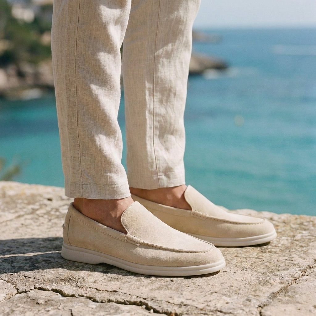 Height Increasing Cream Suede Vieste Plain Moccasin Loafer - 3 Inch Hidden Heel