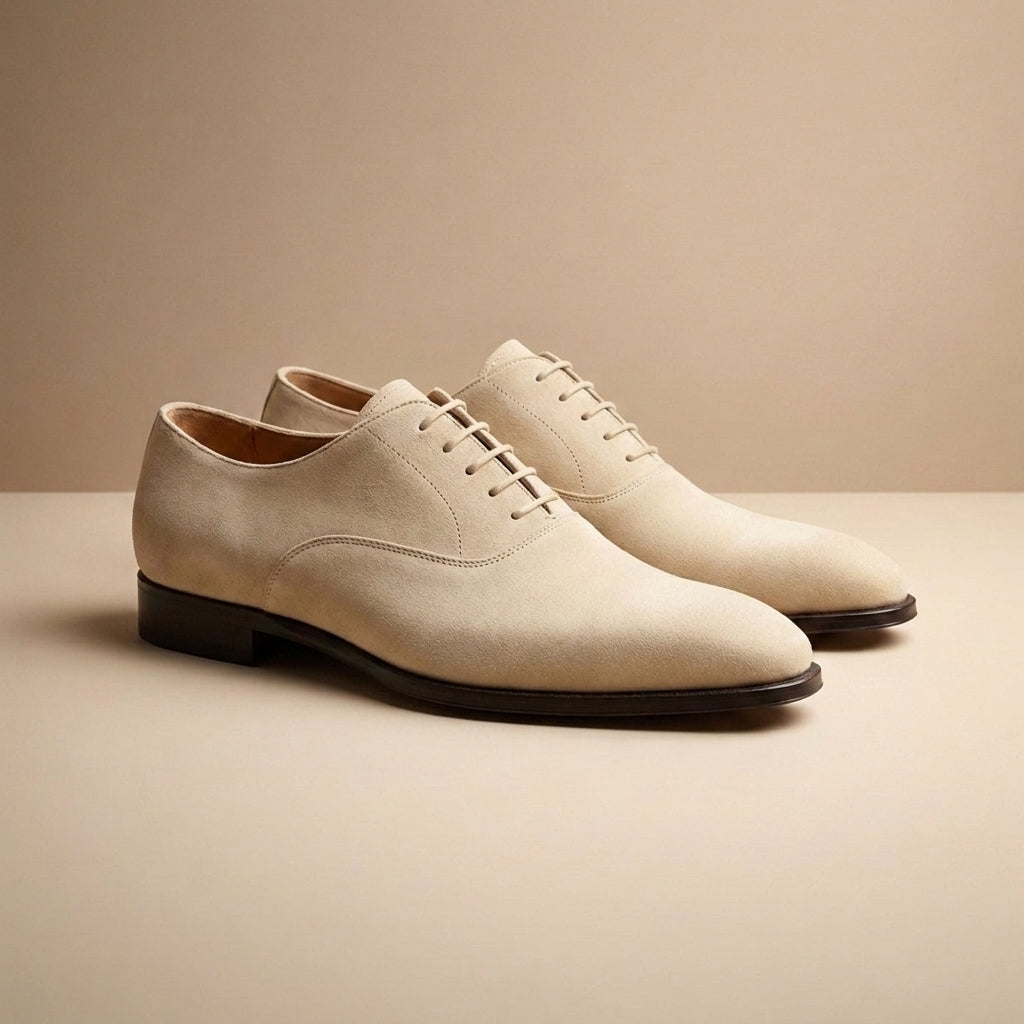 Height Increasing Cream Suede Locorotondo Wholecut Oxford - 3 Inch Hidden Heel