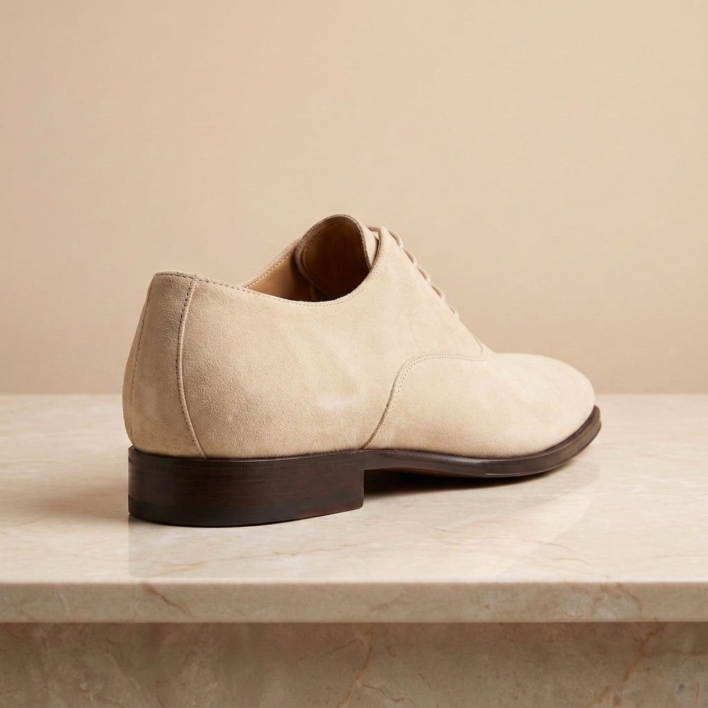 Height Increasing Cream Suede Locorotondo Wholecut Oxford - 3 Inch Hidden Heel
