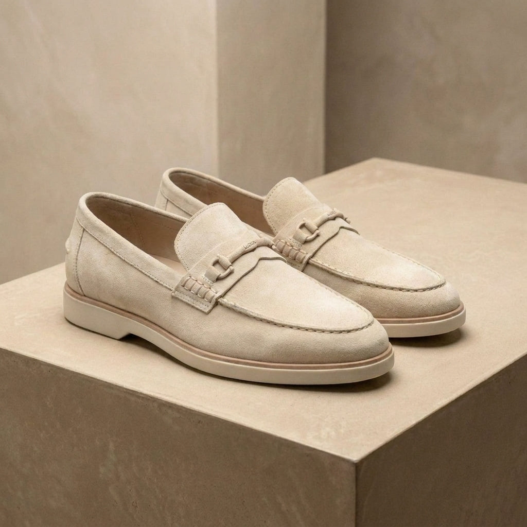 Height Increasing Cream Suede Maratea Summer Bit Loafer - 3 Inch Hidden Heel