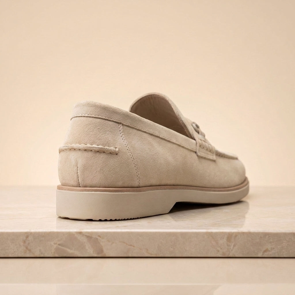 Height Increasing Cream Suede Maratea Summer Bit Loafer - 3 Inch Hidden Heel