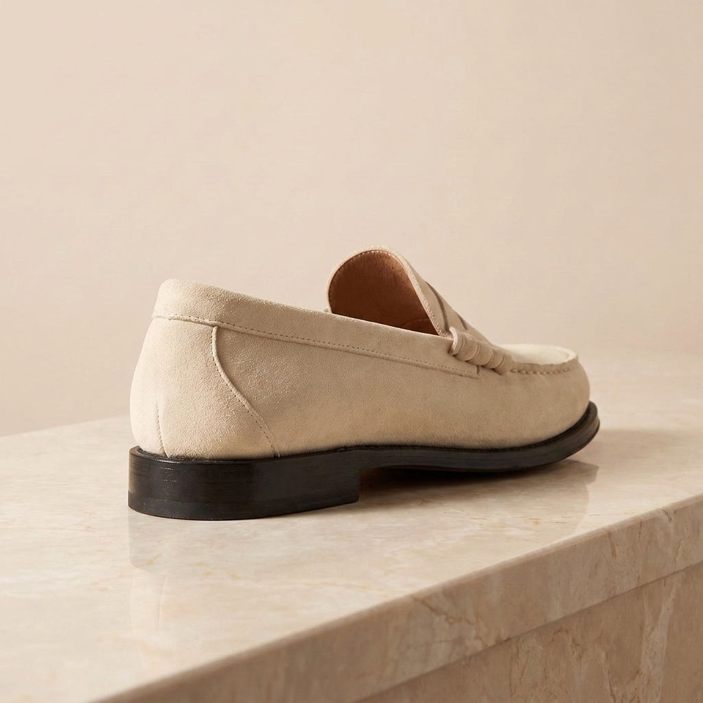 Height Increasing Cream Suede Modica Penny Loafer - 3 Inch Hidden Heel