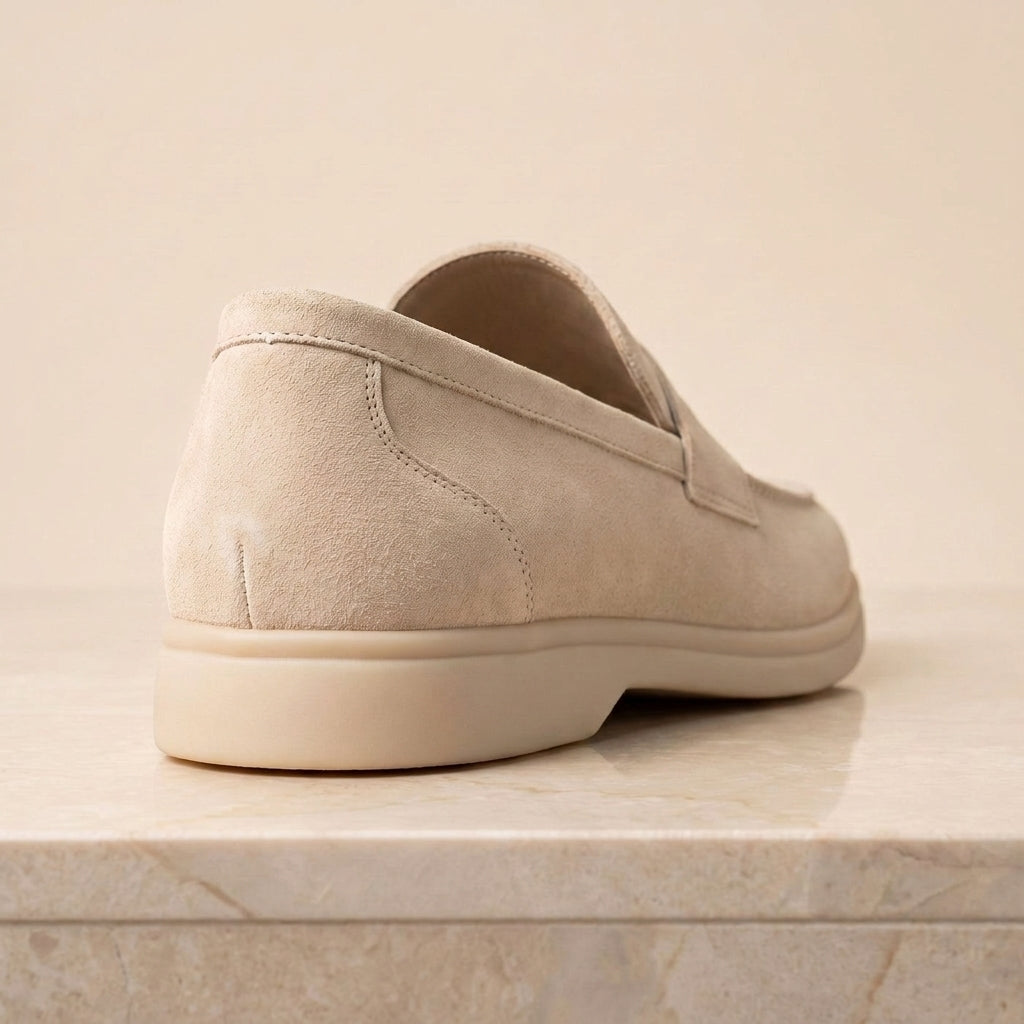 Height Increasing Cream Suede Bagnara Summer Penny Loafer - 3 Inch Hidden Heel