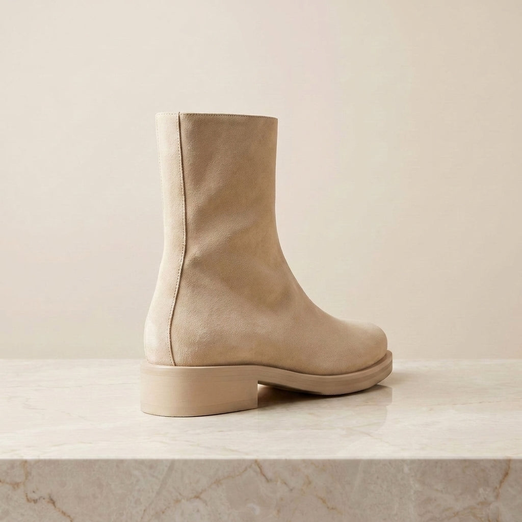 Height Increasing Cream Suede Massa Suede Ankle Boot - 3 Inch Hidden Heel