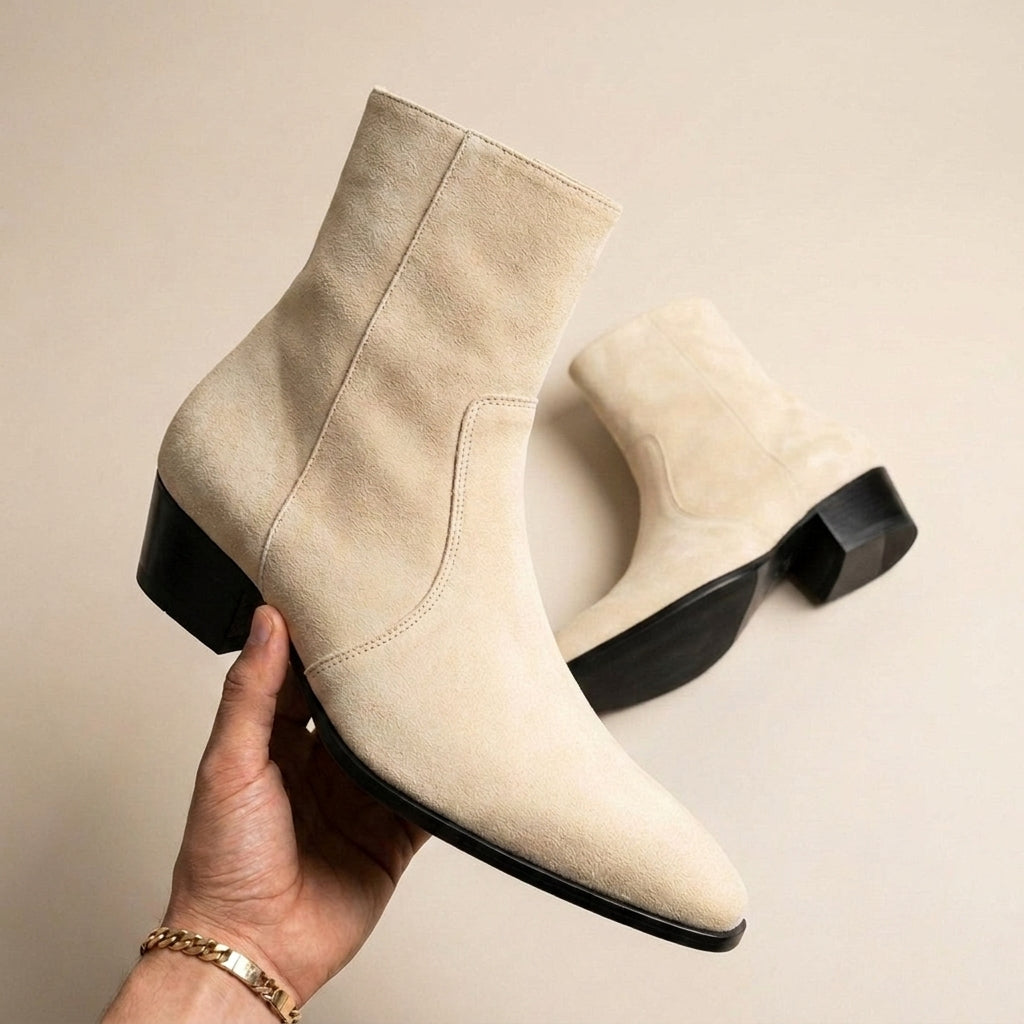 Cream Suede Marmolada Heeled Zip Boot