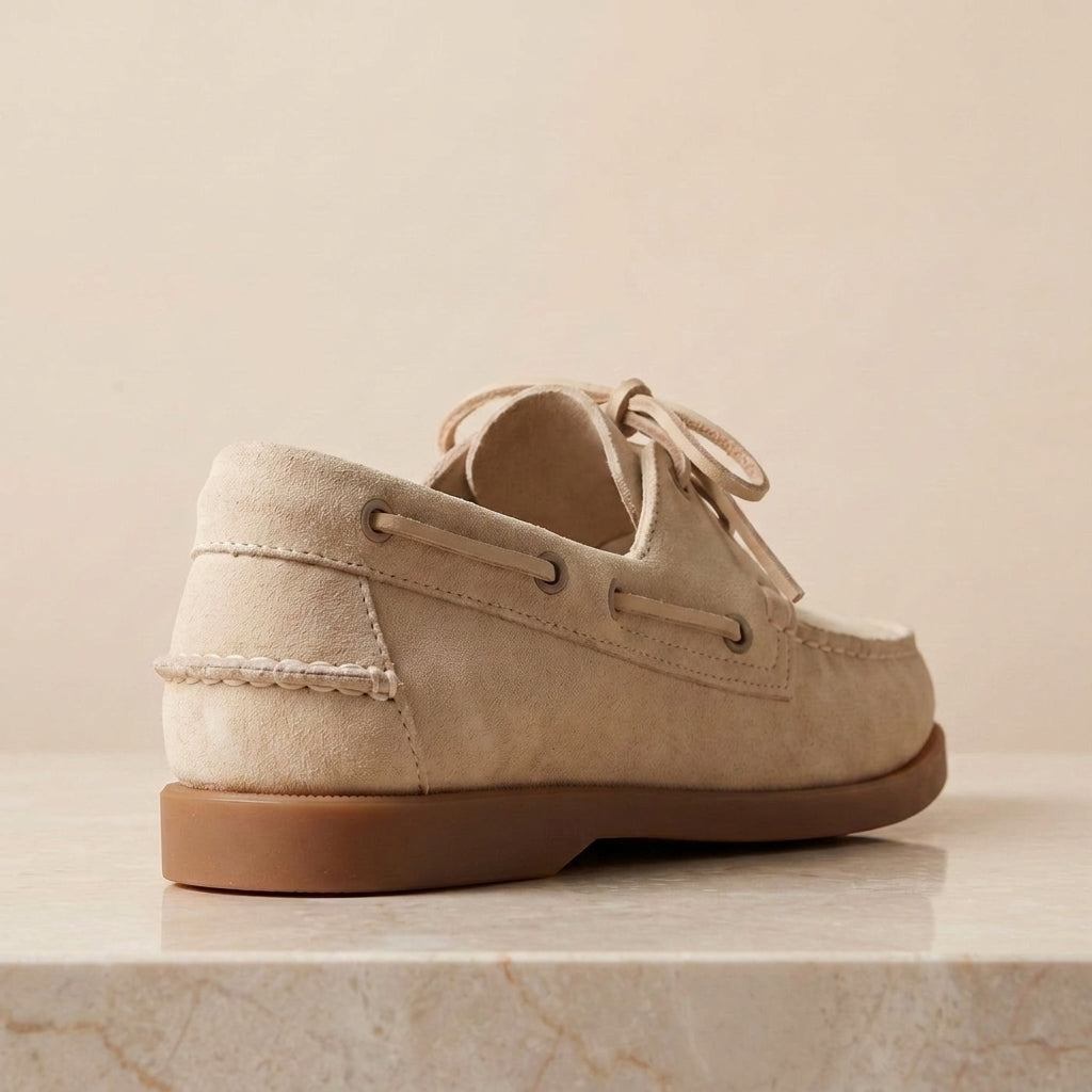 Cream Suede Camogli Boat Shoe