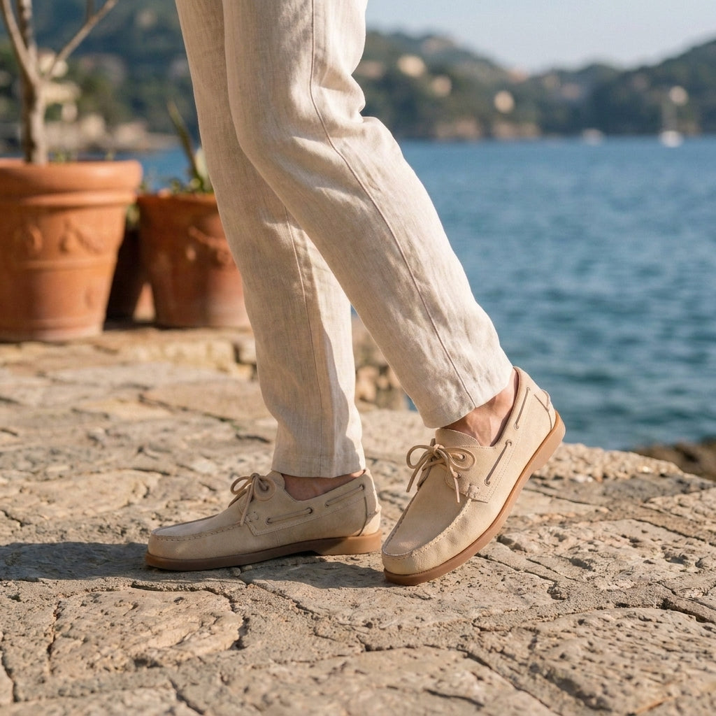 Cream Suede Camogli Boat Shoe