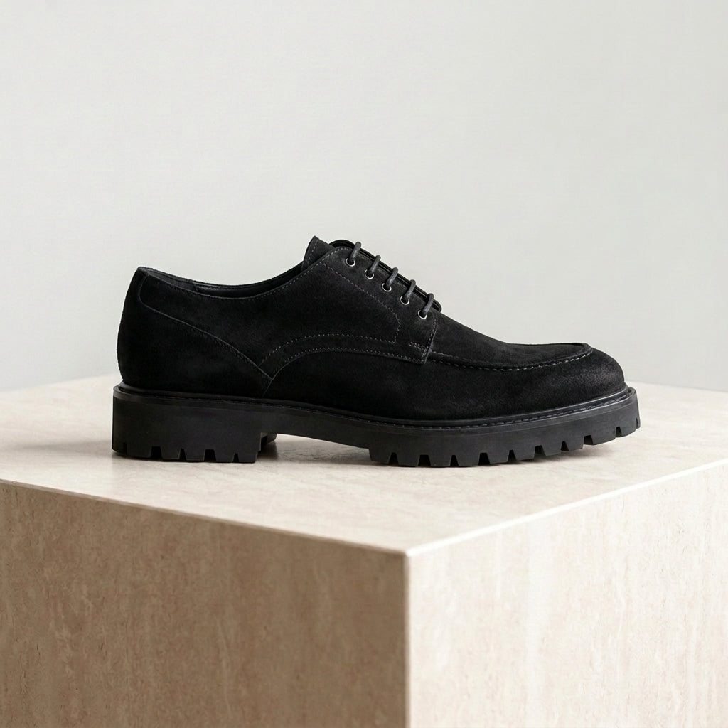 Black Suede Adamello Chunky Derby with Pebble Rubber Sole