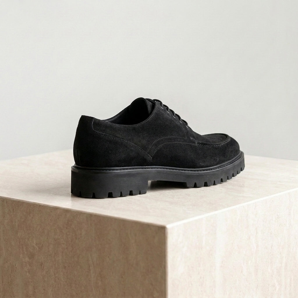 Black Suede Adamello Chunky Derby with Pebble Rubber Sole