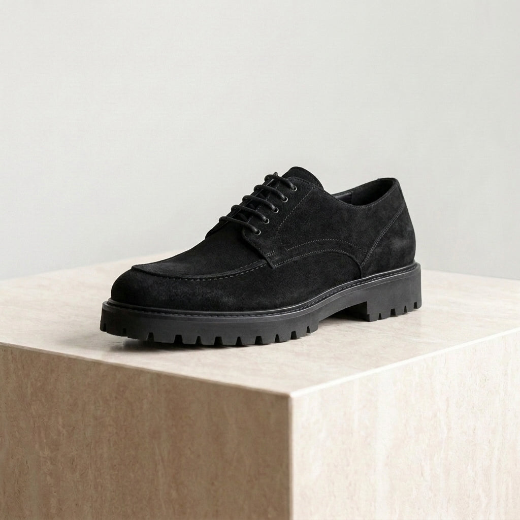 Black Suede Adamello Chunky Derby with Pebble Rubber Sole