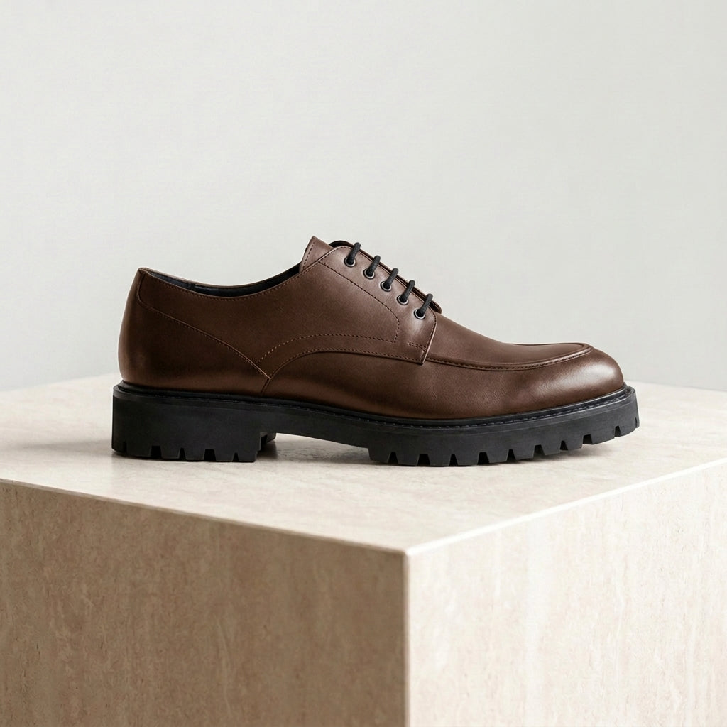 Brown Leather Adamello Chunky Derby with Pebble Rubber Sole
