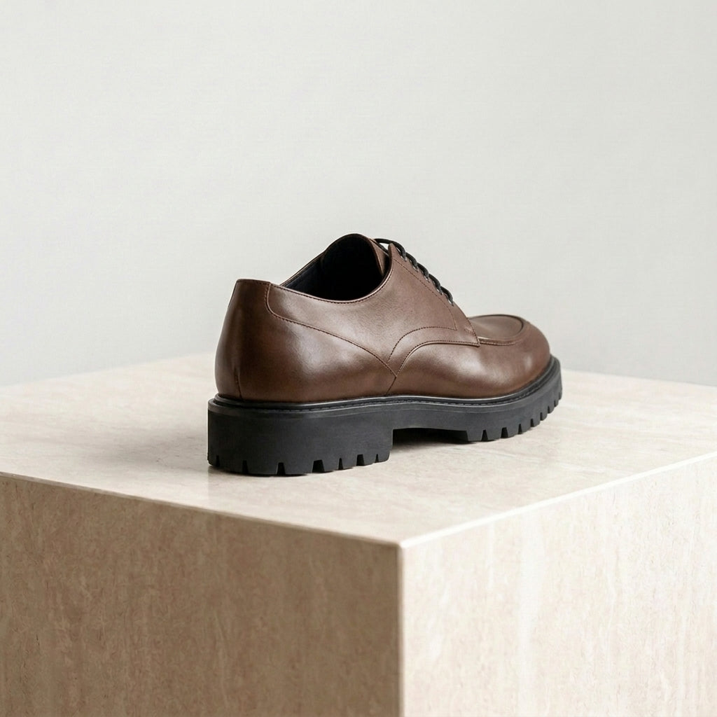 Brown Leather Adamello Chunky Derby with Pebble Rubber Sole