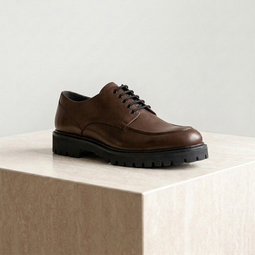 Brown Leather Adamello Chunky Derby with Pebble Rubber Sole