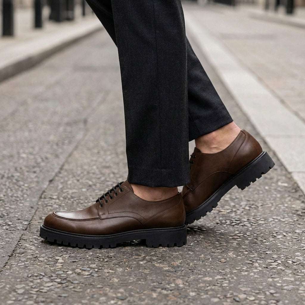 Brown Leather Adamello Chunky Derby with Pebble Rubber Sole