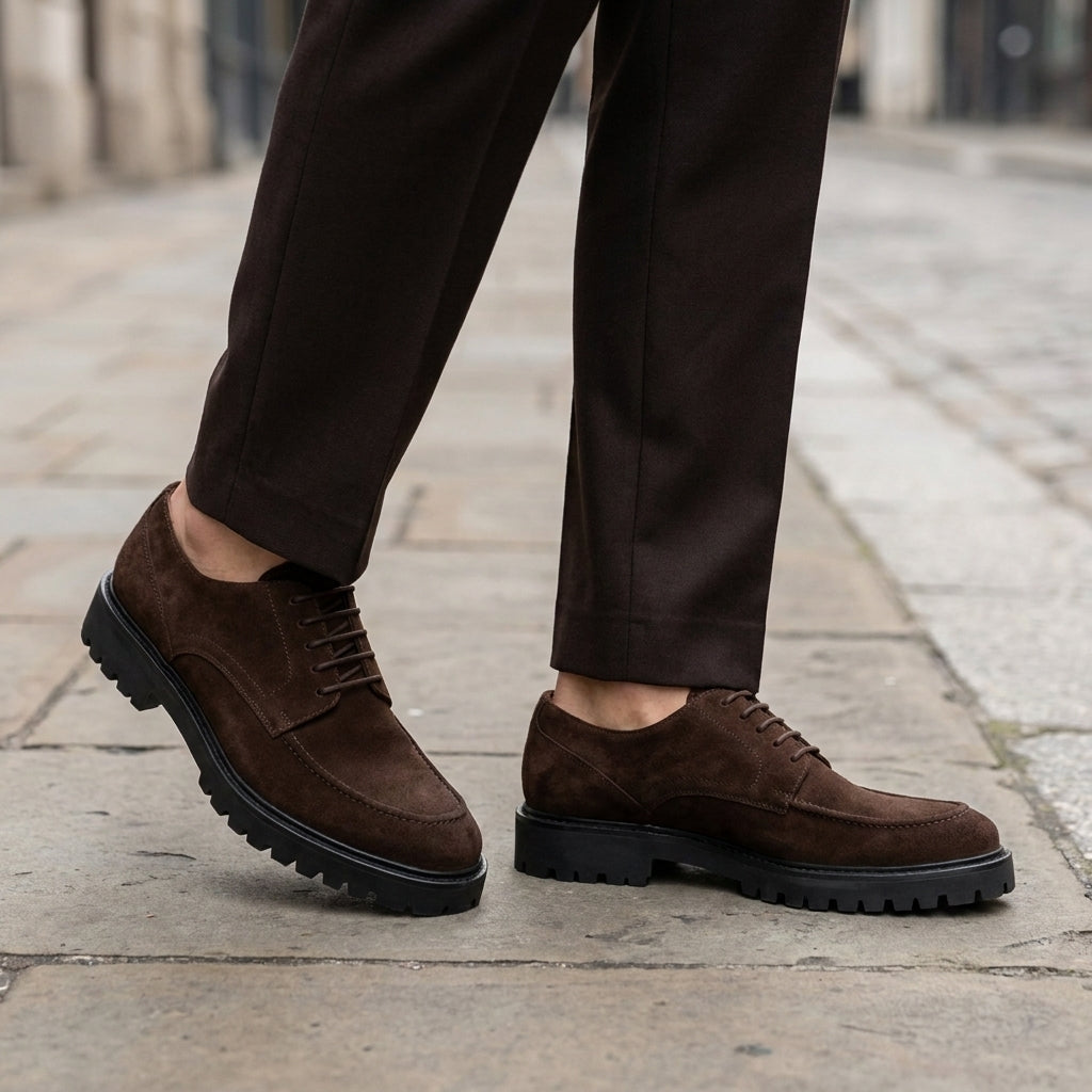 Brown Suede Adamello Chunky Derby with Pebble Rubber Sole
