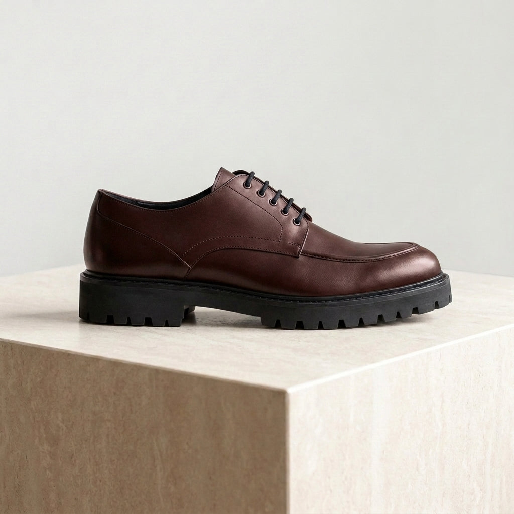 Burgundy Leather Adamello Chunky Derby with Pebble Rubber Sole