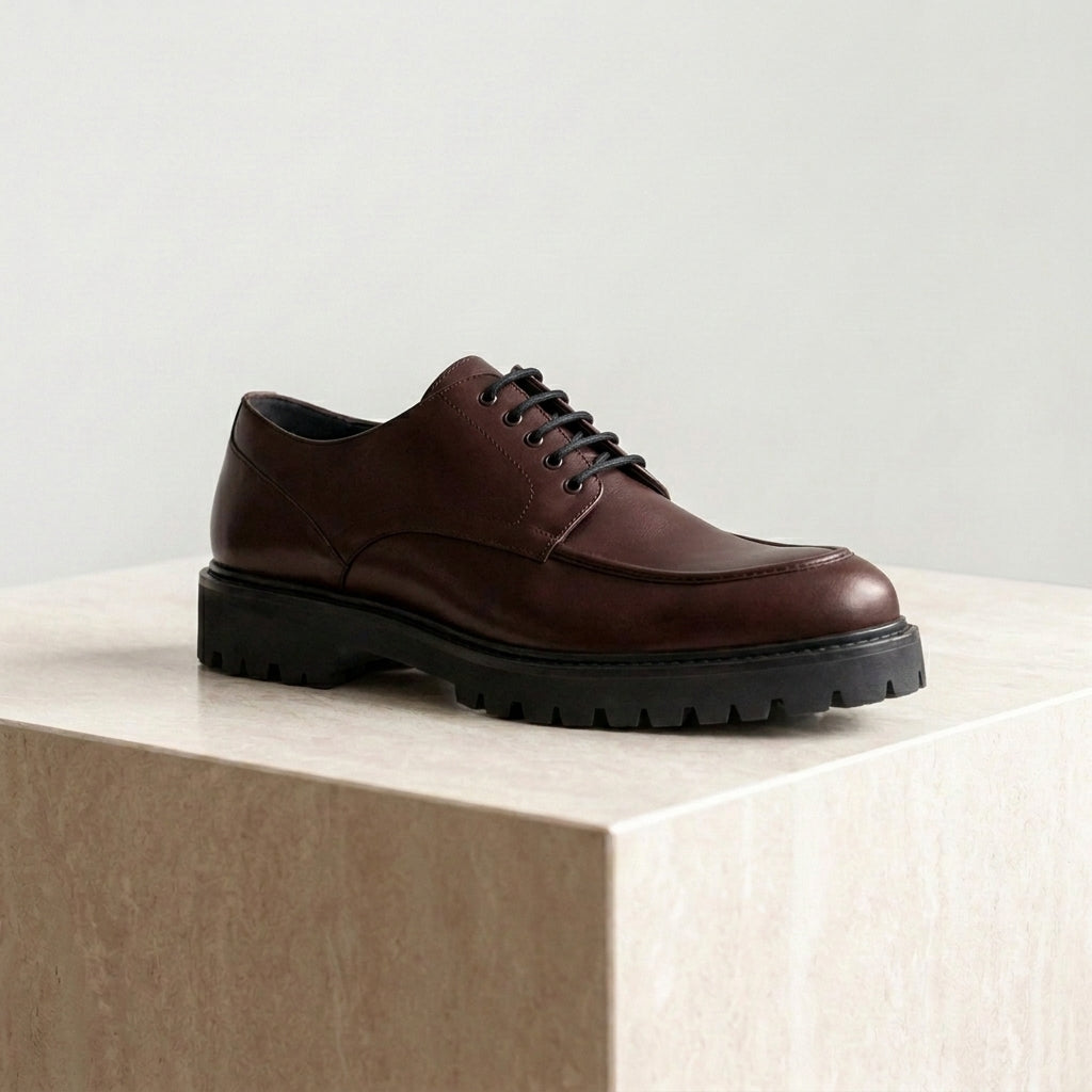 Burgundy Leather Adamello Chunky Derby with Pebble Rubber Sole
