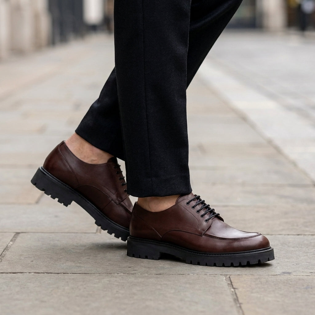 Burgundy Leather Adamello Chunky Derby with Pebble Rubber Sole