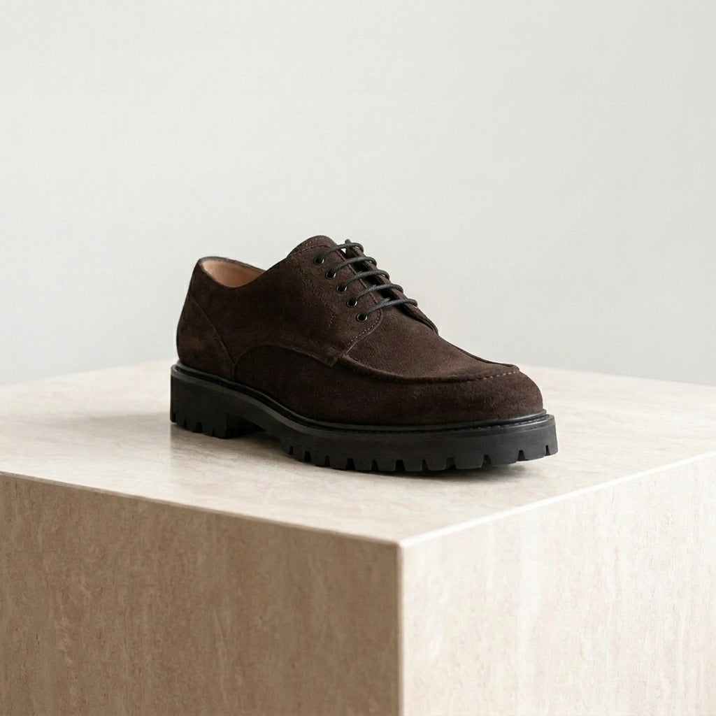 Burgundy Suede Adamello Chunky Derby with Pebble Rubber Sole