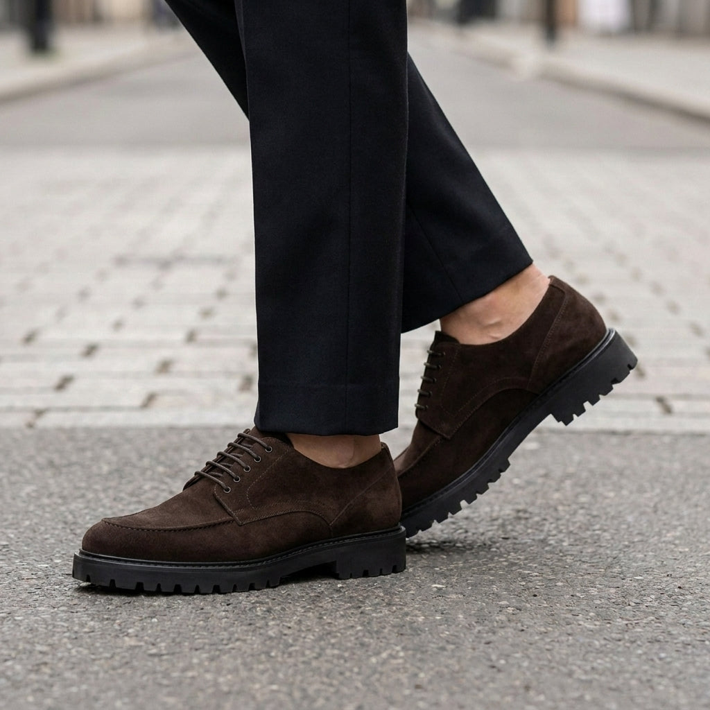 Burgundy Suede Adamello Chunky Derby with Pebble Rubber Sole