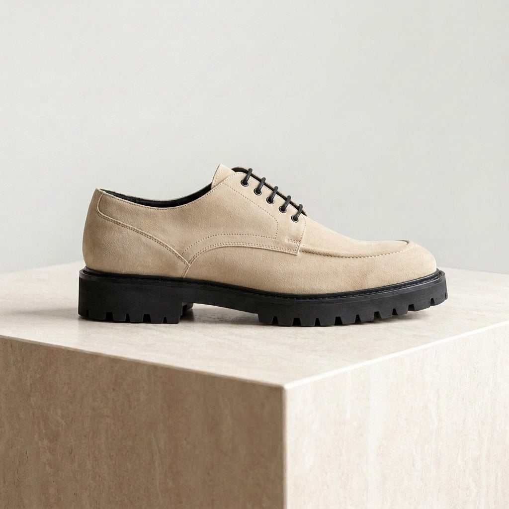 Cream Suede Adamello Chunky Derby with Pebble Rubber Sole