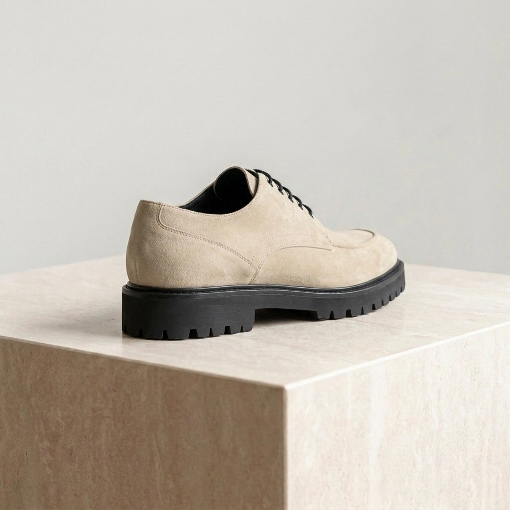 Cream Suede Adamello Chunky Derby with Pebble Rubber Sole