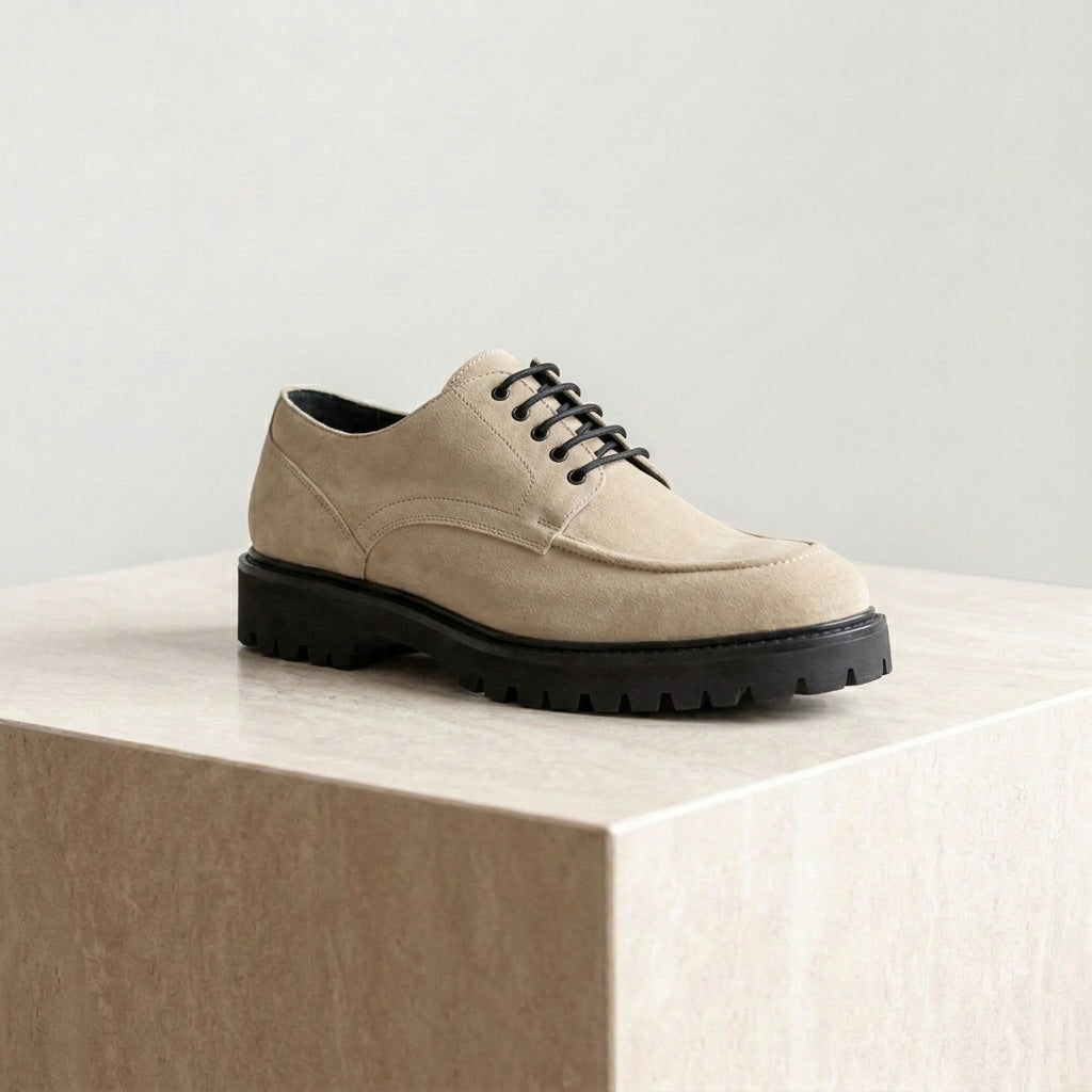 Cream Suede Adamello Chunky Derby with Pebble Rubber Sole