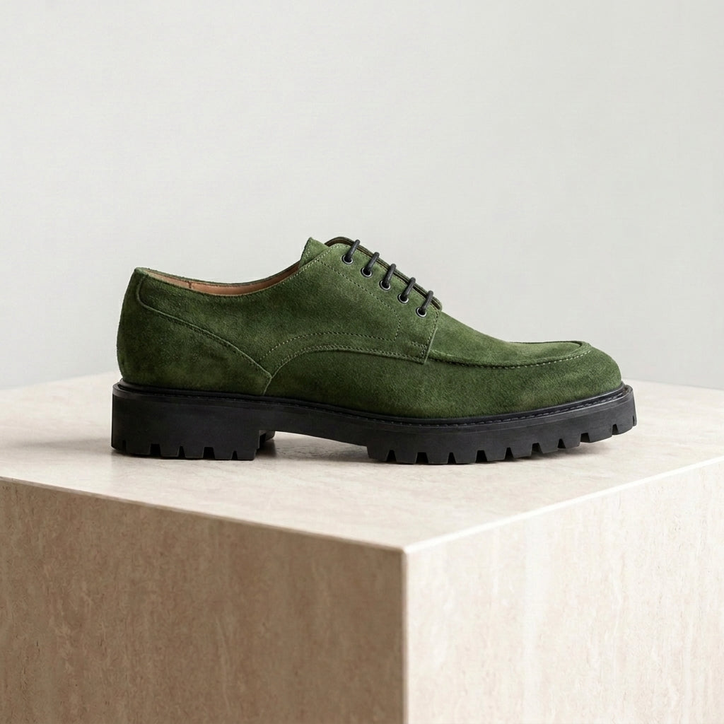Green Suede Adamello Chunky Derby with Pebble Rubber Sole