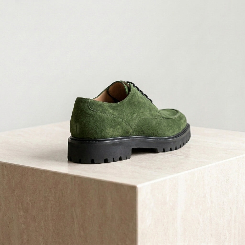 Green Suede Adamello Chunky Derby with Pebble Rubber Sole