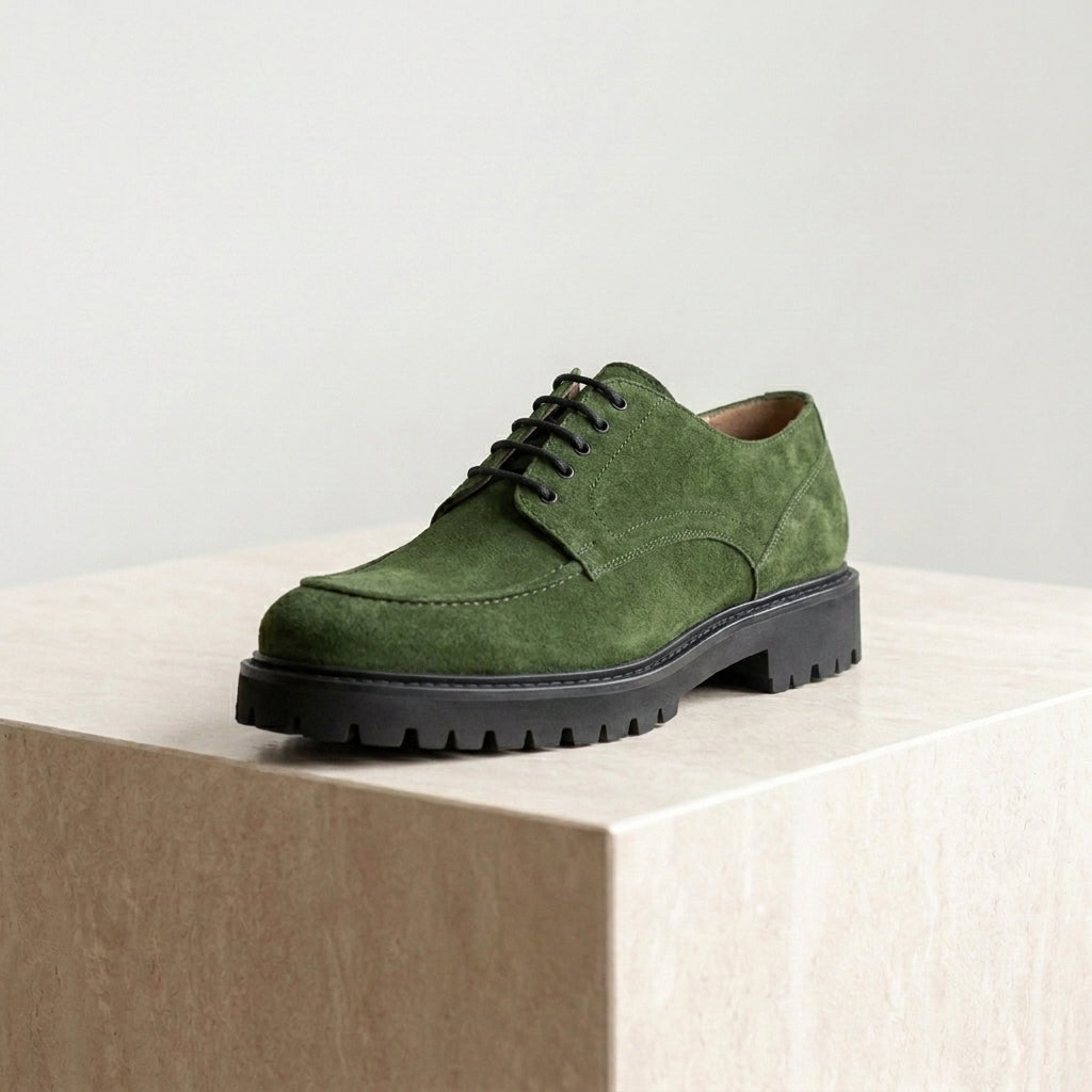 Green Suede Adamello Chunky Derby with Pebble Rubber Sole