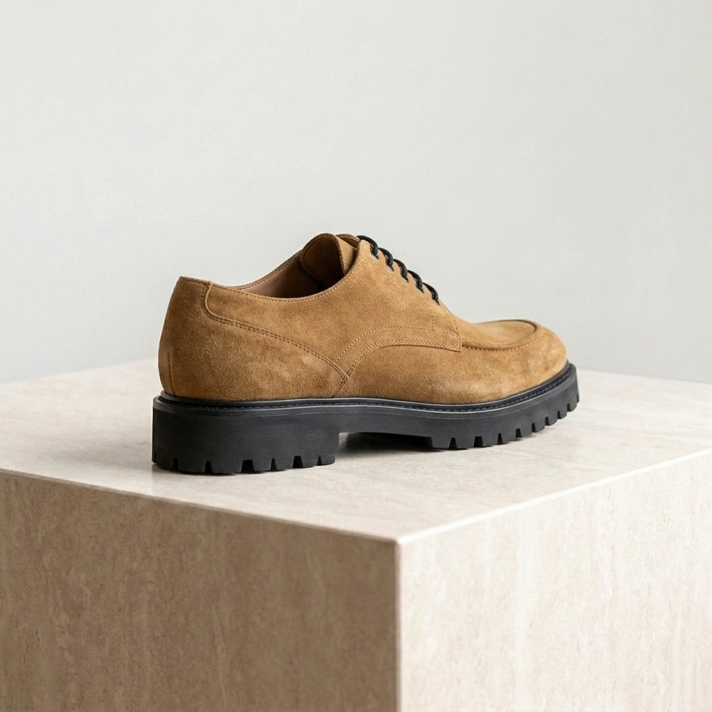 Tan Suede Adamello Chunky Derby with Pebble Rubber Sole