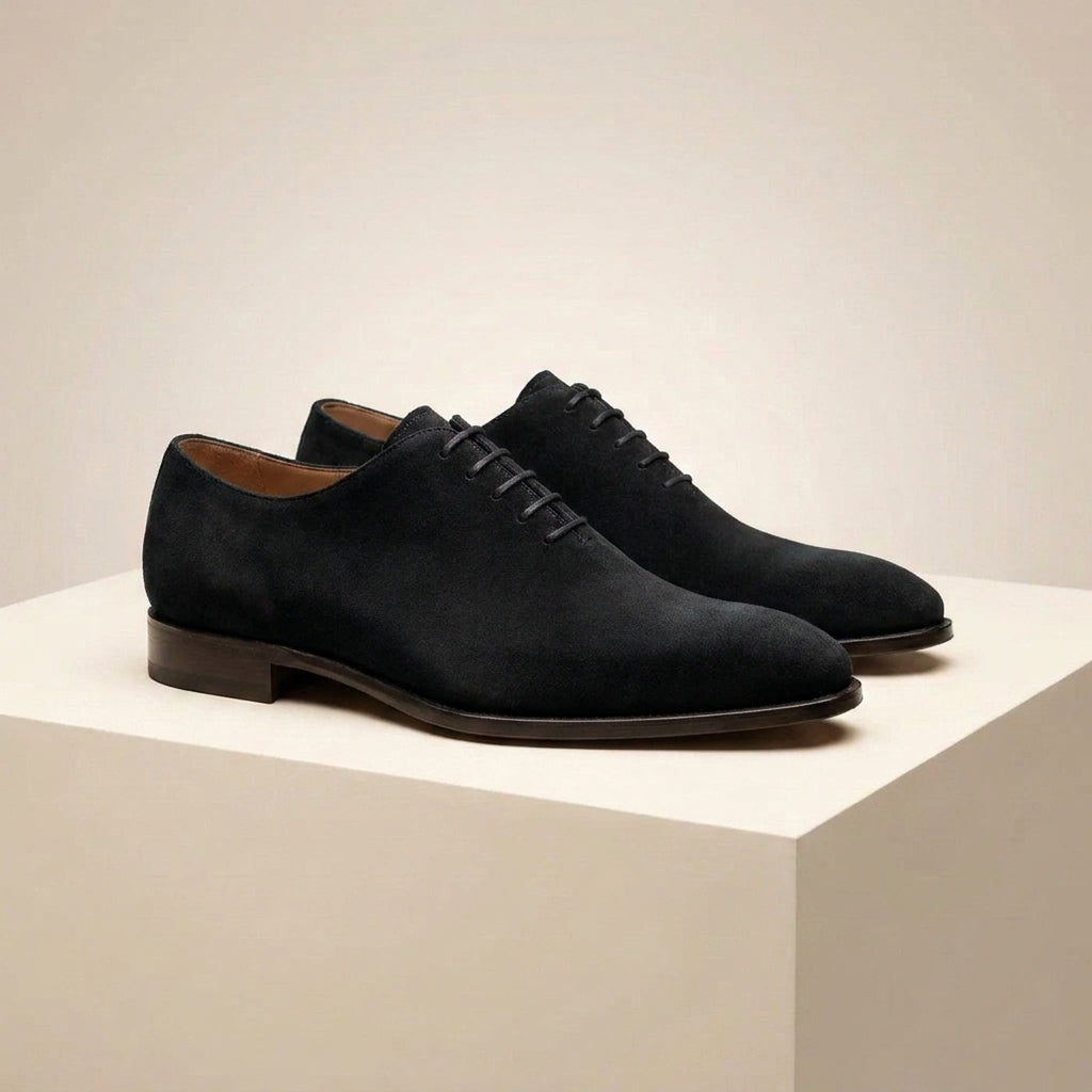 Black Suede Alberobello Wholecut Oxford with Black Leather Sole