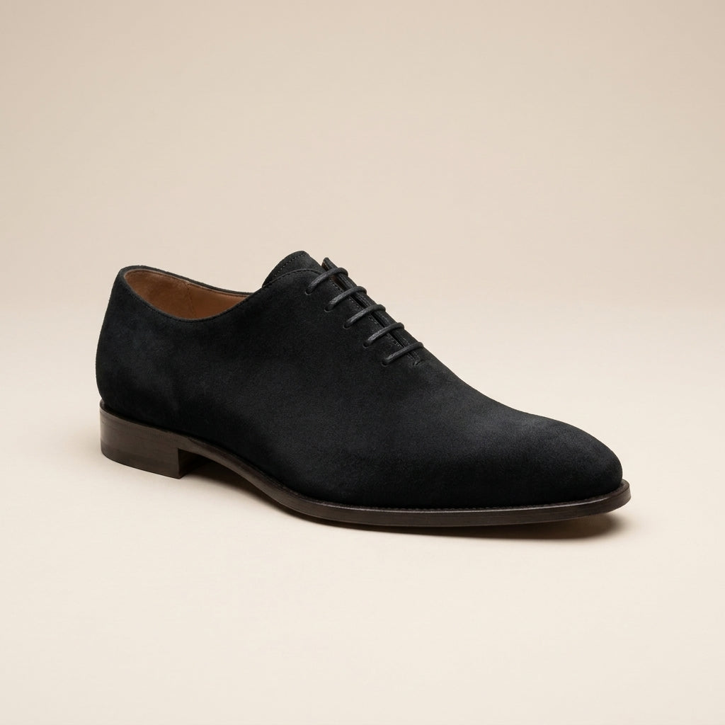 Black Suede Alberobello Wholecut Oxford with Black Leather Sole