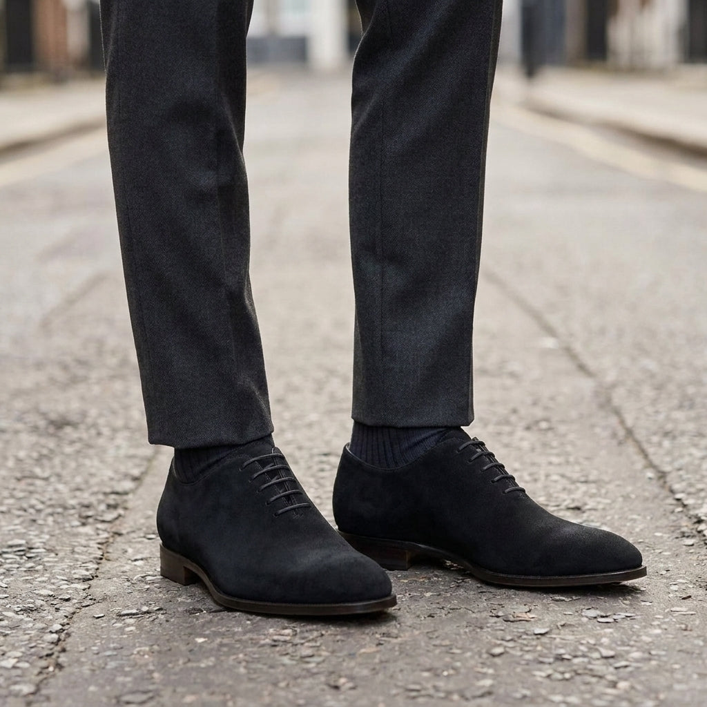 Black Suede Alberobello Wholecut Oxford with Black Leather Sole