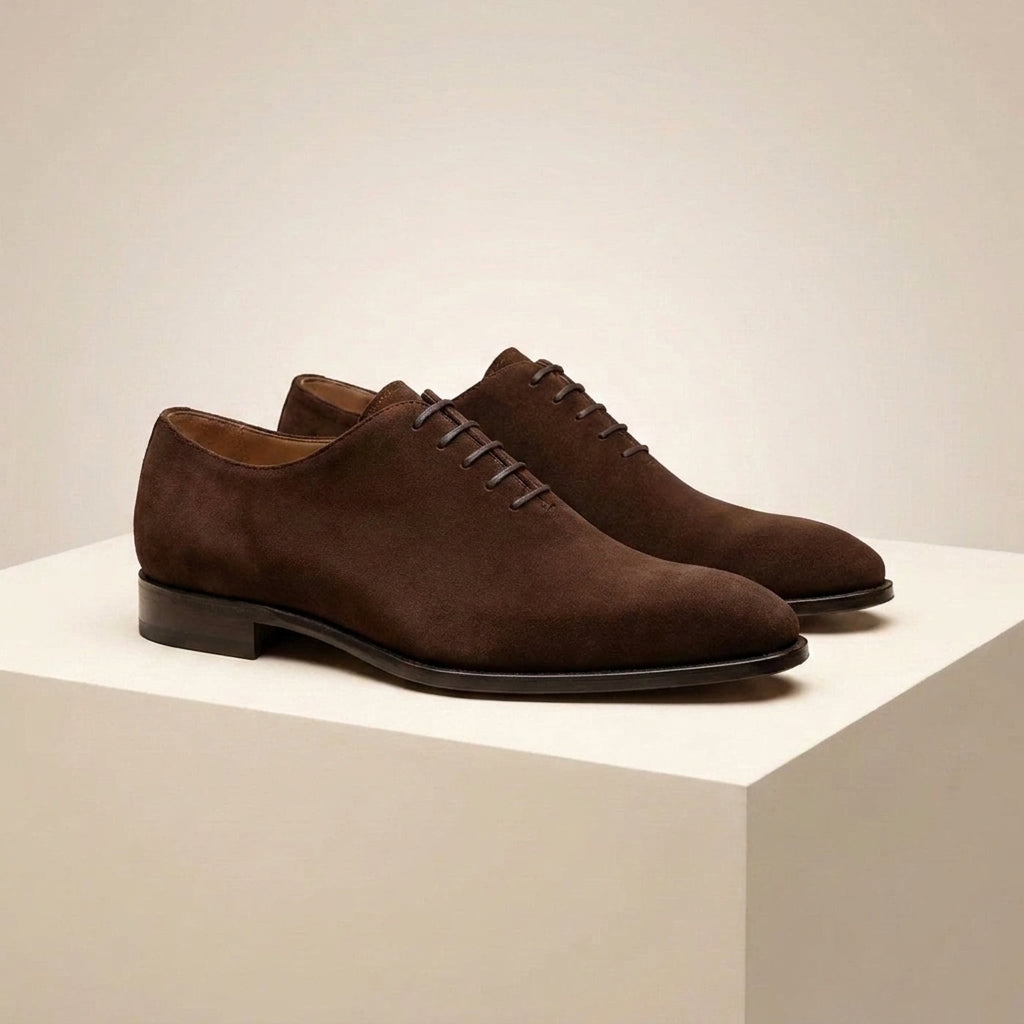 Burgundy Suede Alberobello Wholecut Oxford with Natural Leather Sole