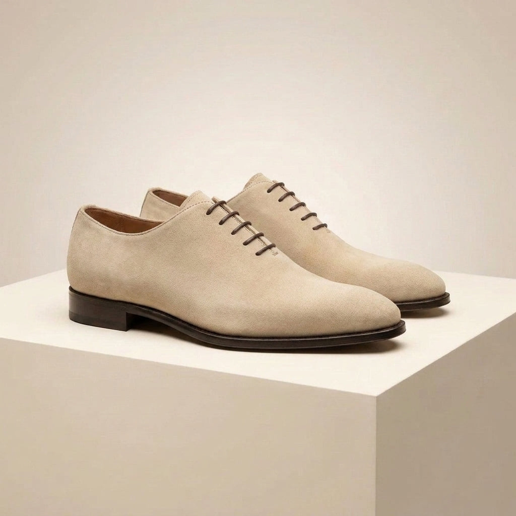 Cream Suede Alberobello Wholecut Oxford with Natural Leather Sole