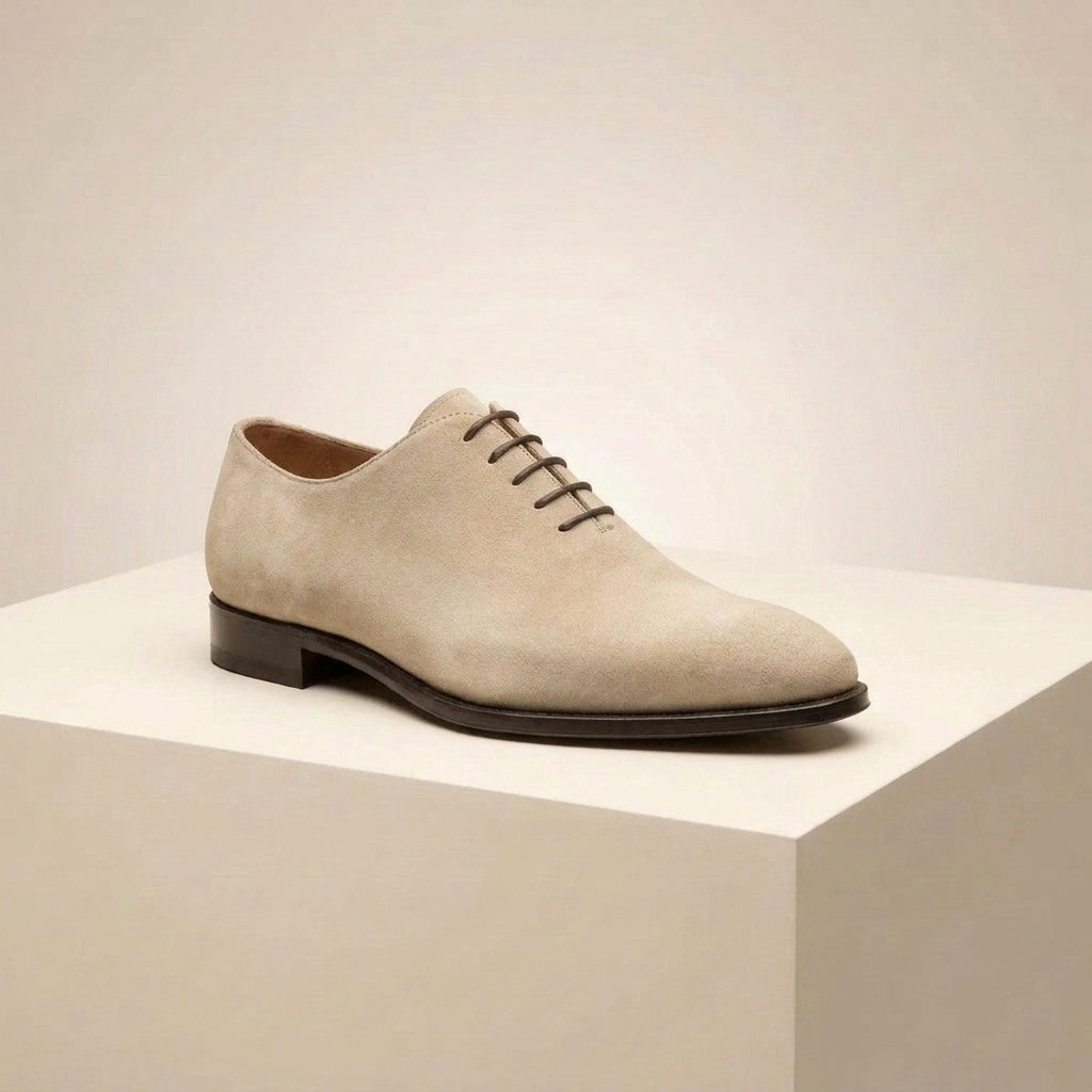 Cream Suede Alberobello Wholecut Oxford with Natural Leather Sole