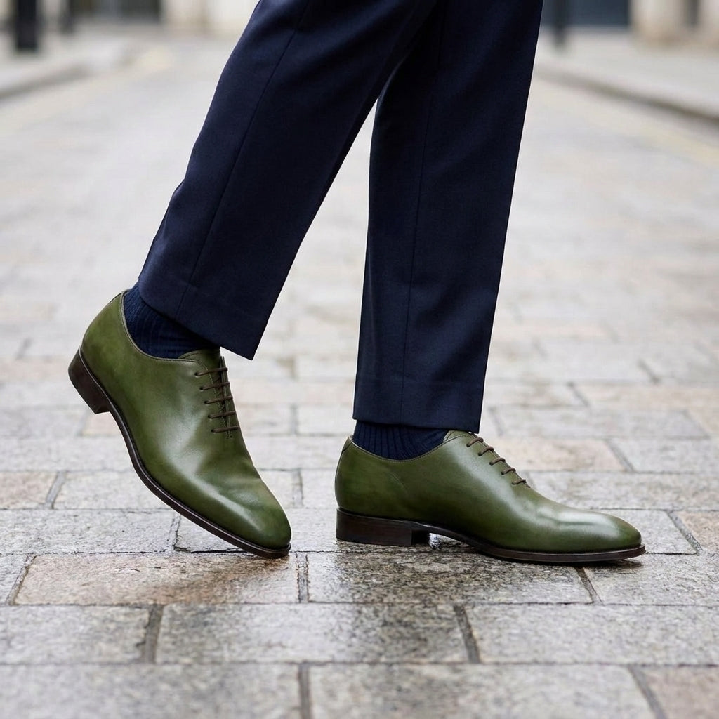 Green Leather Alberobello Wholecut Oxford with Natural Leather Sole