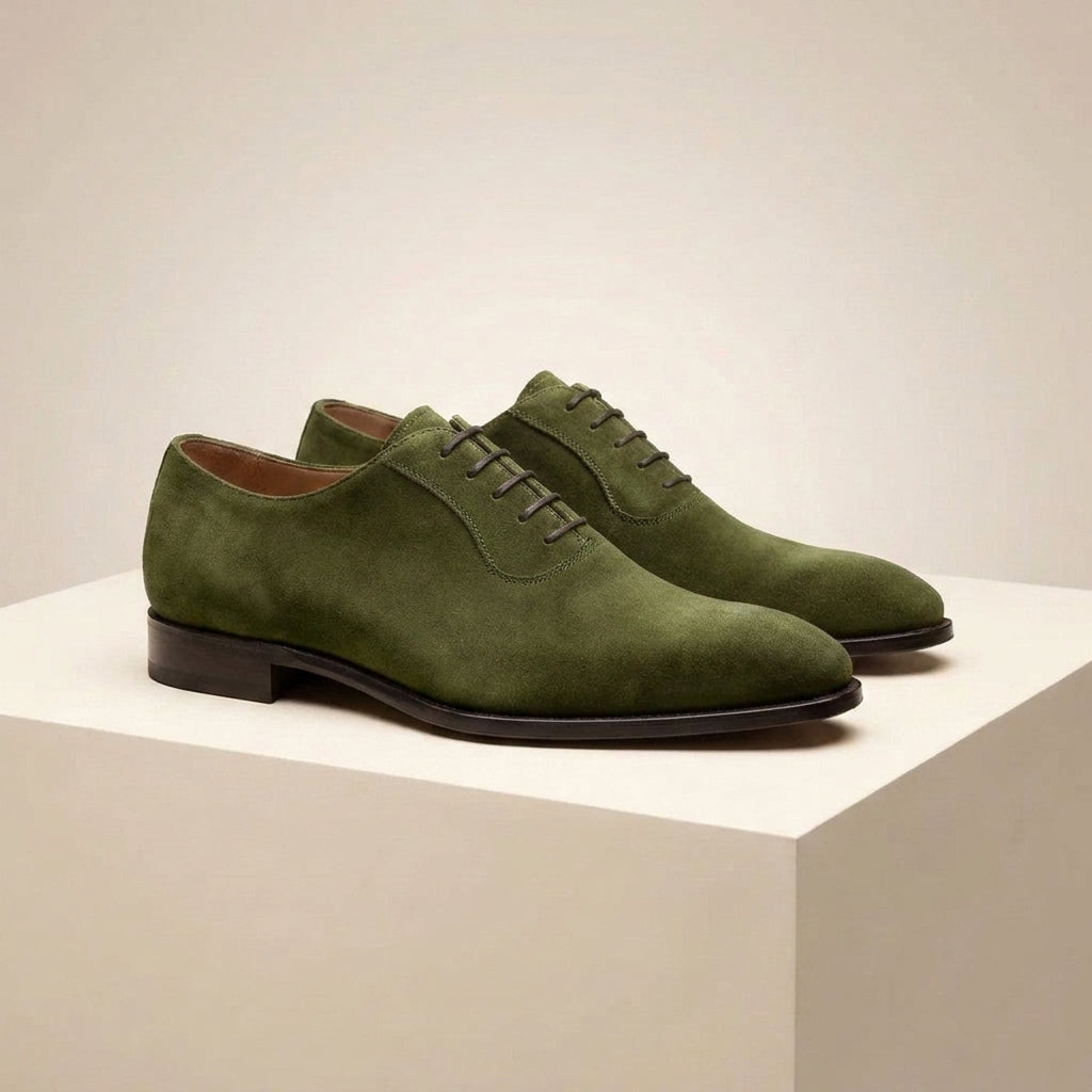 Green Suede Alberobello Wholecut Oxford with Natural Leather Sole
