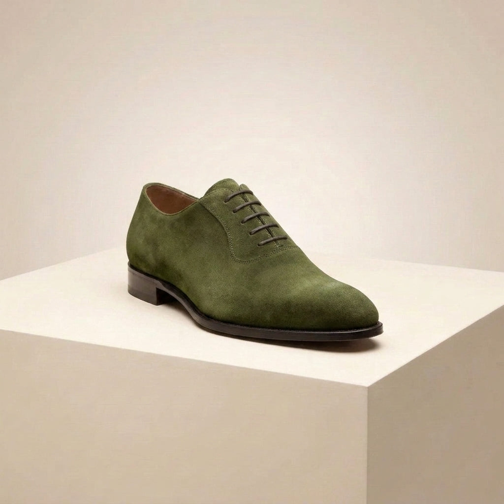 Green Suede Alberobello Wholecut Oxford with Natural Leather Sole
