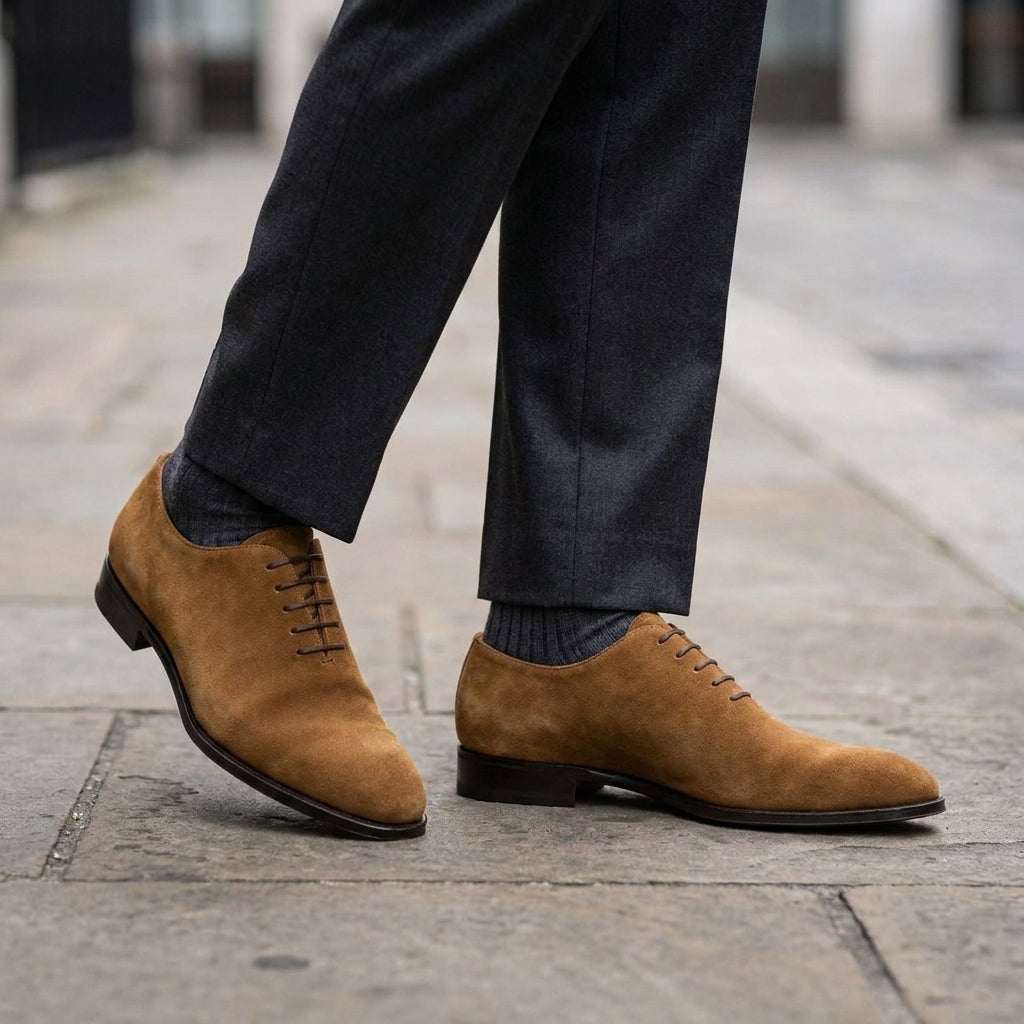 Tan Suede Alberobello Wholecut Oxford with Natural Leather Sole