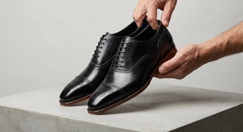 Height Increasing Black Leather Libeccio Oxford with Natural Leather Sole - 3 Inch Hidden Heel