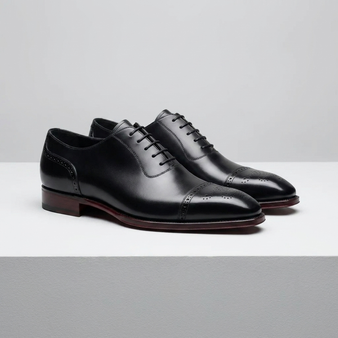 Black Leather Sabaudia Wingtip Brogue Oxford with Natural Leather Sole