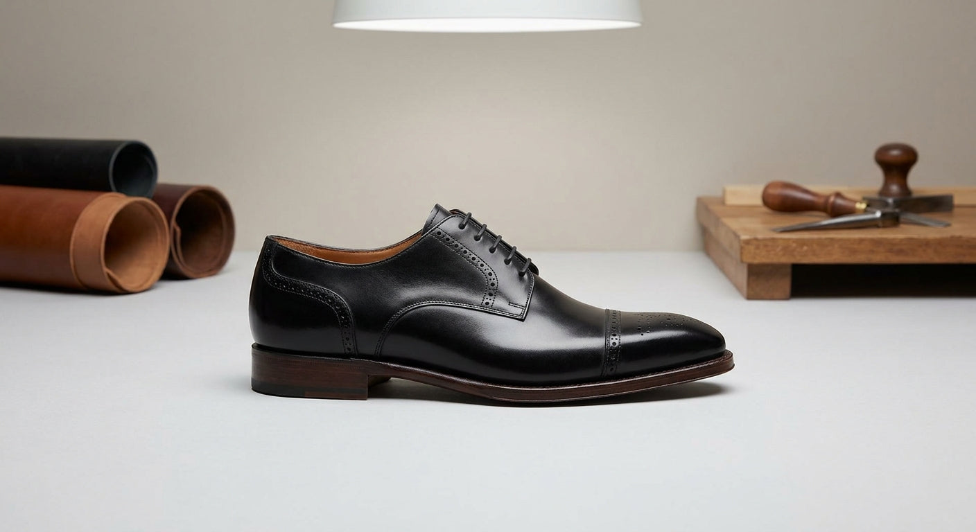 Black Leather Ostro Derby with Natural Leather Sole