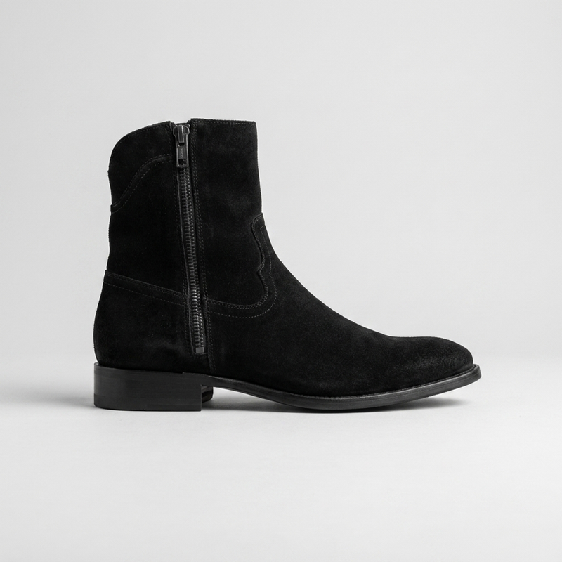 Height Increasing Black Leather Scirocco Boot with Natural Leather Sole - 3 Inch Hidden Heel